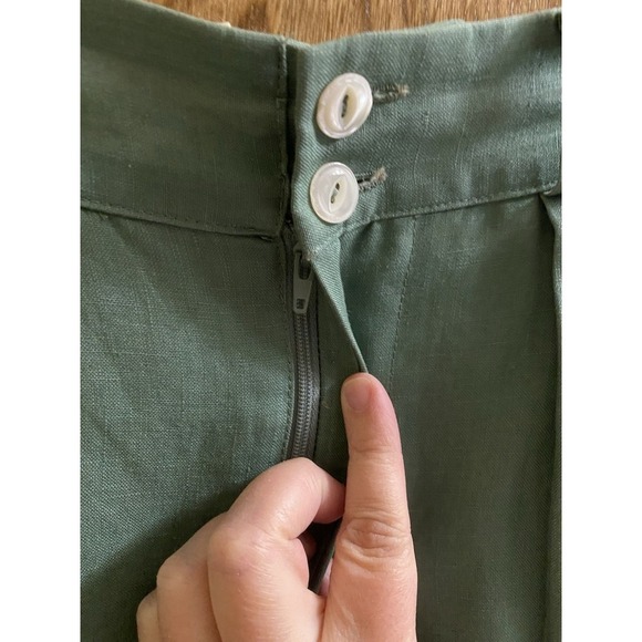Vintage Ralph Lauren Italian Linen Pencil Skirt Sage Green Button Zip Slit Sz 8 - Picture 3 of 15
